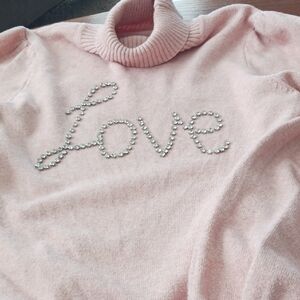 Source Unknown Pink Rhinestone Turtleneck Sweater